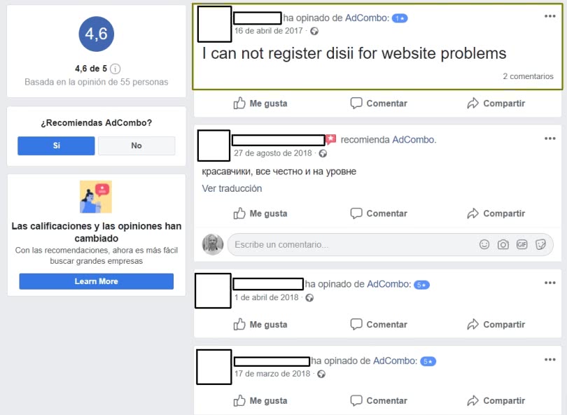 AdCombo opinions on Facebook